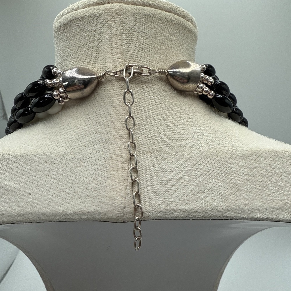 JAY KING DTR Sterling Silver Black Onyx White Coral Beaded Torsade Necklace - Picture 4 of 9